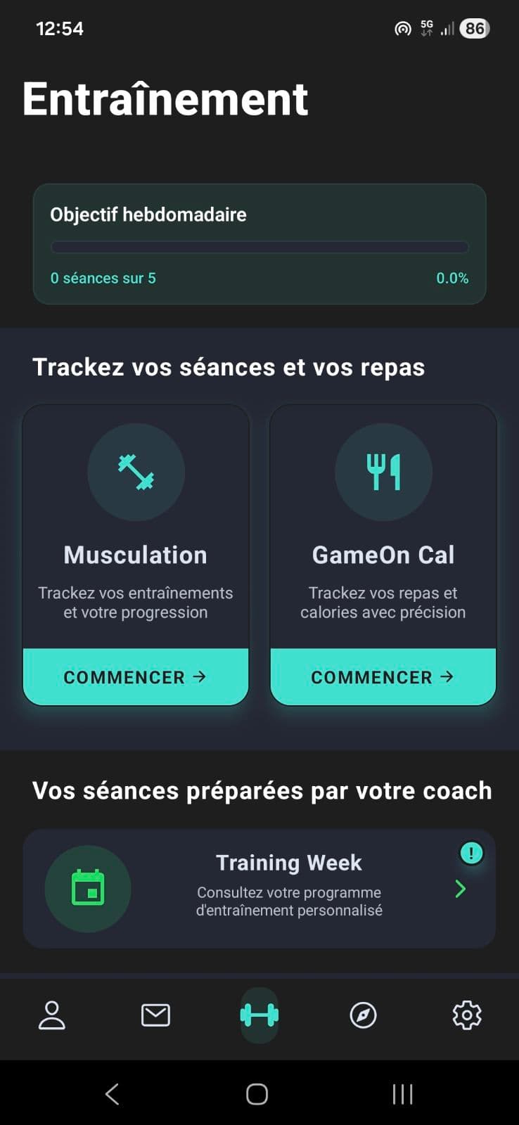 Interface de l'application GameOn